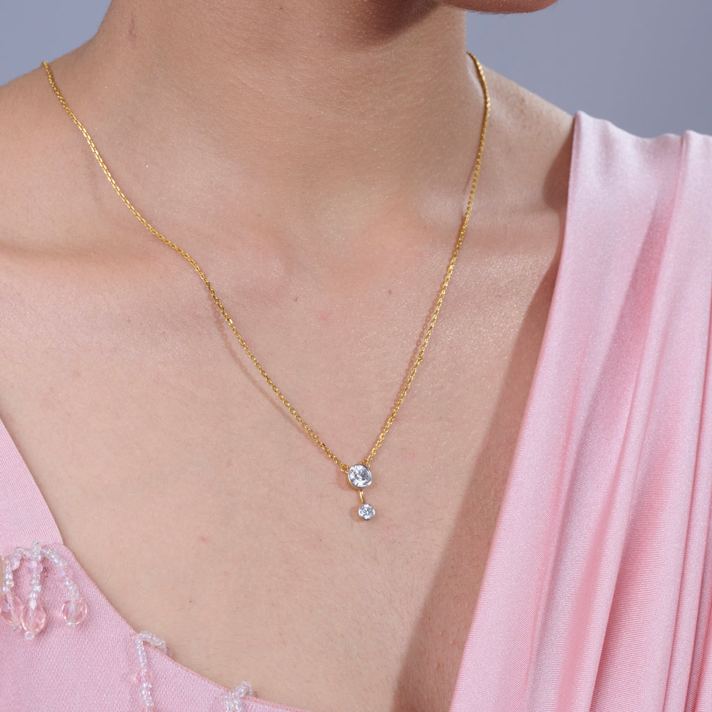 Dual Diamond Pendant  Silver White