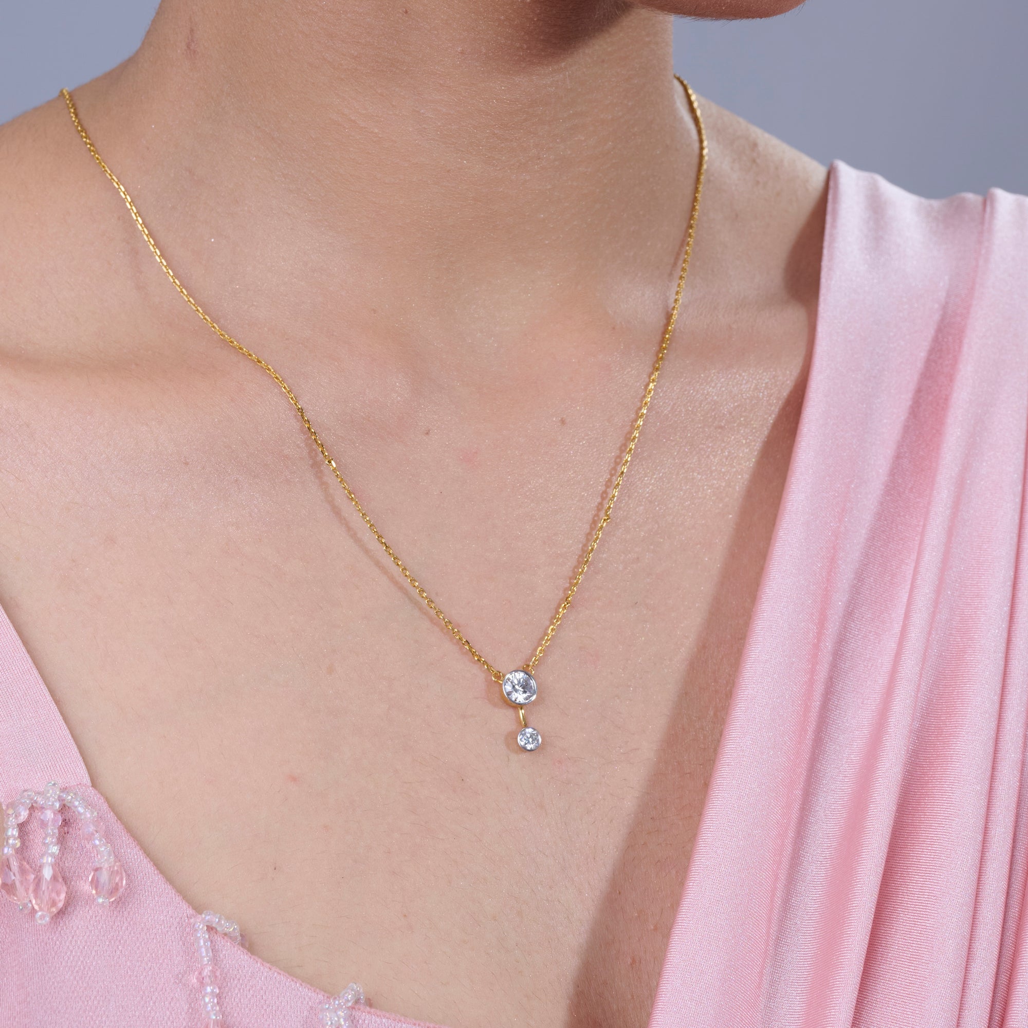 Dual Diamond Pendant  Silver White